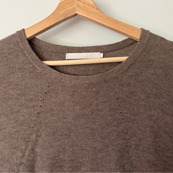 One Grey Day Sweater Size M Round Neck Long Sleeves Cut-Outs Brown Taupe Wool - Picture 2 of 11
